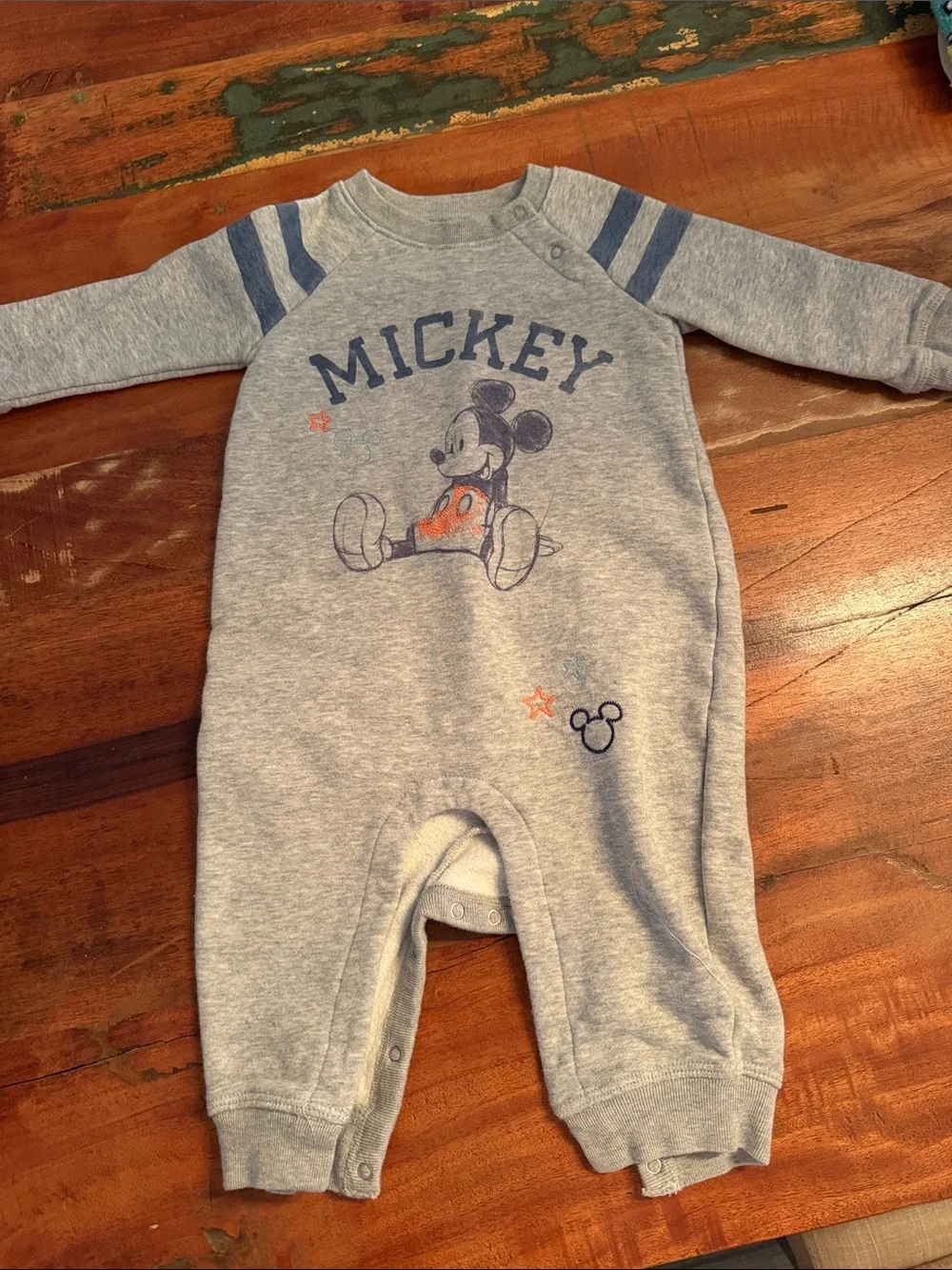 Disney Grey and Navy Mickey Baby One-Piece Footie